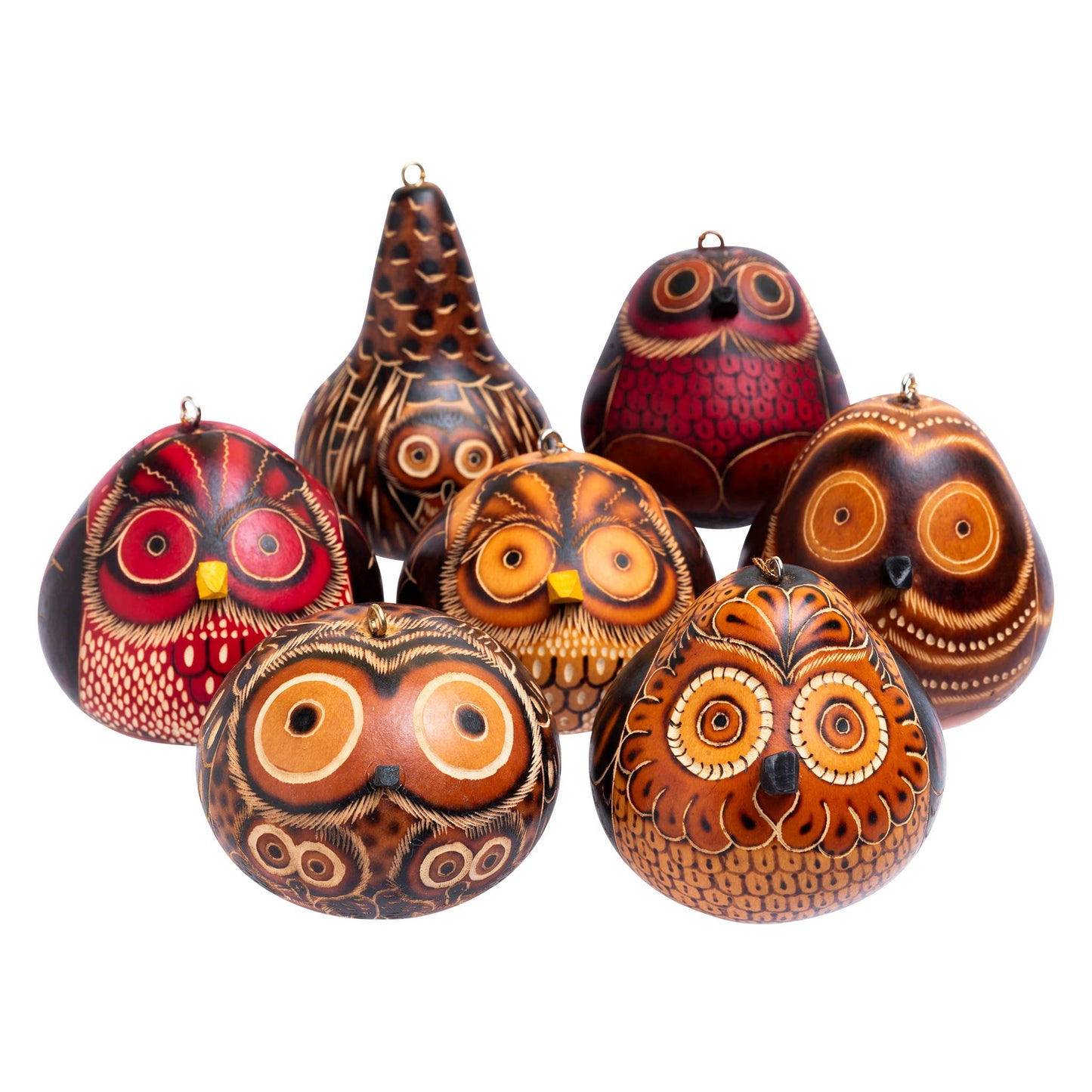 Owls Mix - Gourd Ornament - Artist Made