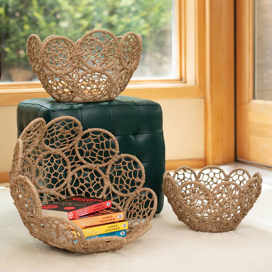 Jute Flower Baskets, Set of 3 - Natural Color