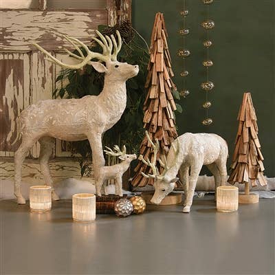 Scandinavian Stag Standing -  Lrg - Embroidered White