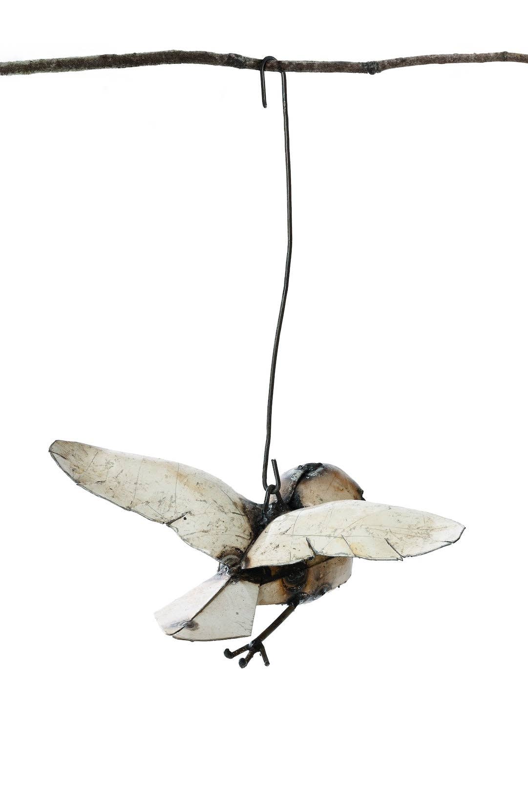 Owl in Flight Recycled Metal Hanging Sculpture