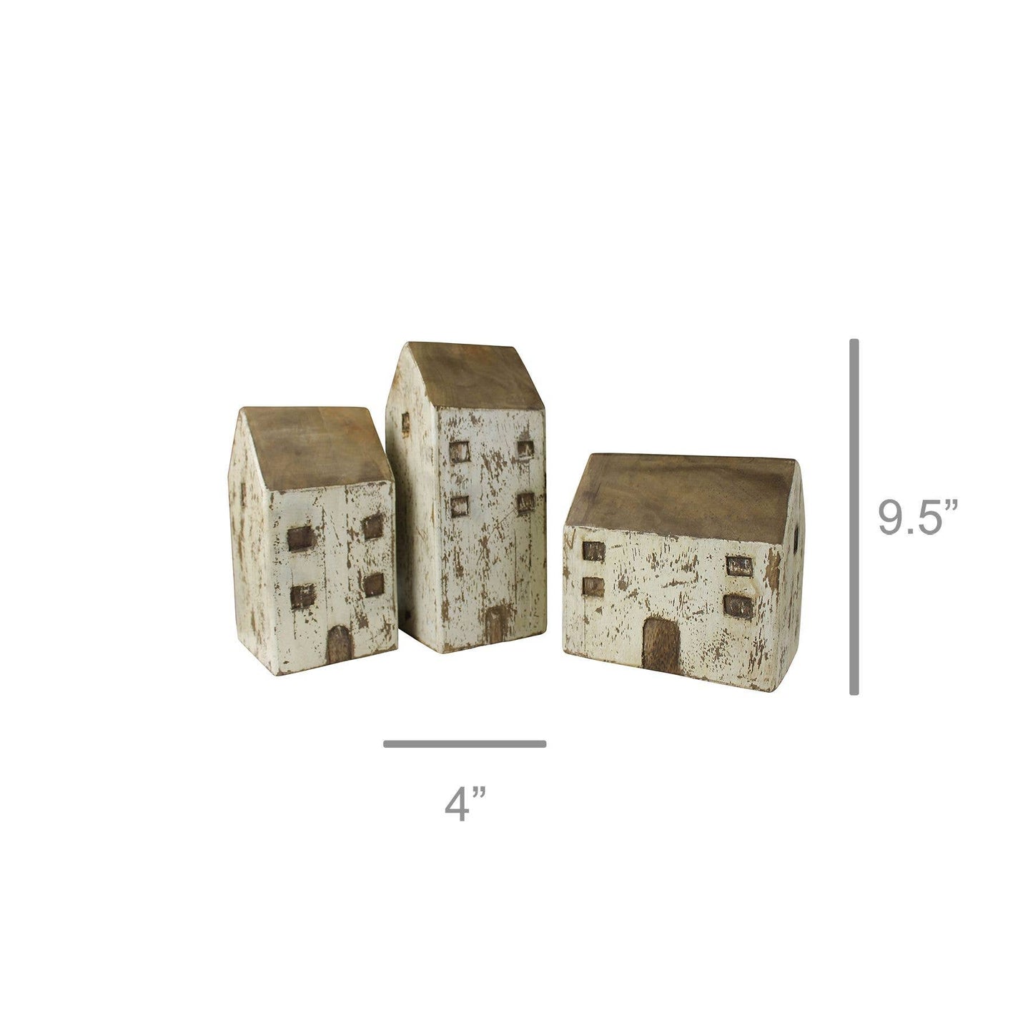 Wood Cottages, Set of 3, White