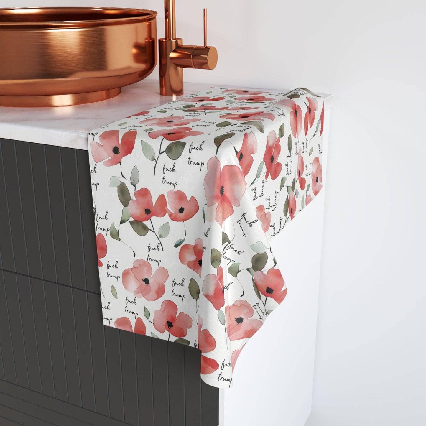 Watercolor Poppy Fuck Trump Hand Towel