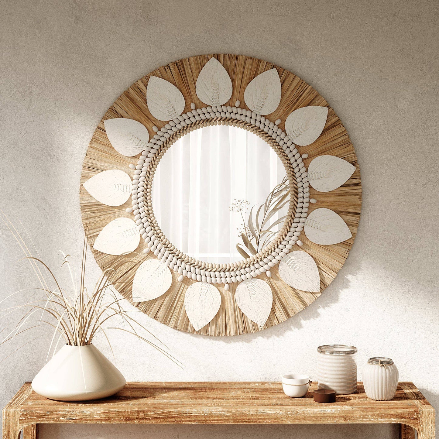 Dauna Boho-Chic Round Rattan Mirror