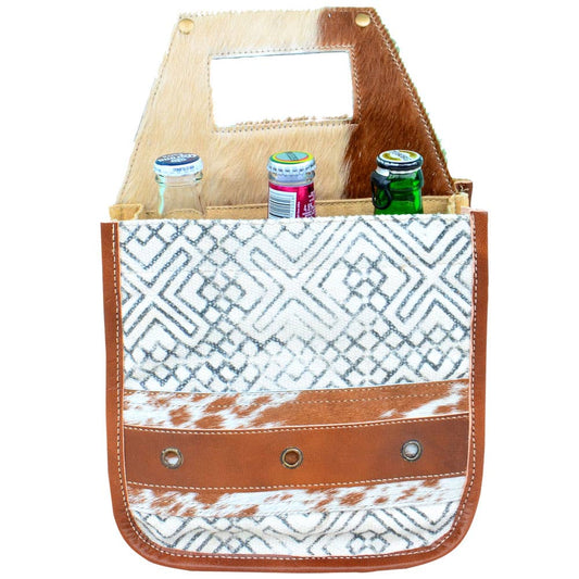 White Canvas & Fur Beer Carrier - Vintage Charm