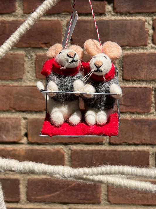 Felt ornament, mouse & mice ropeway
