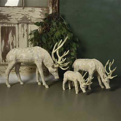 Scandinavian Stag Grazing - Sm - Embroidered White