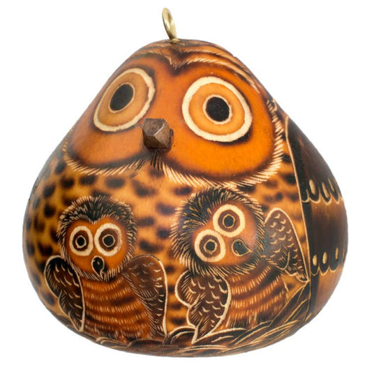 Owl Mom & Owlet - Gourd Ornament - Hostess Gift