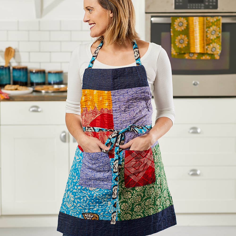 Little Cook's Upcycled Sari & Denim Apron