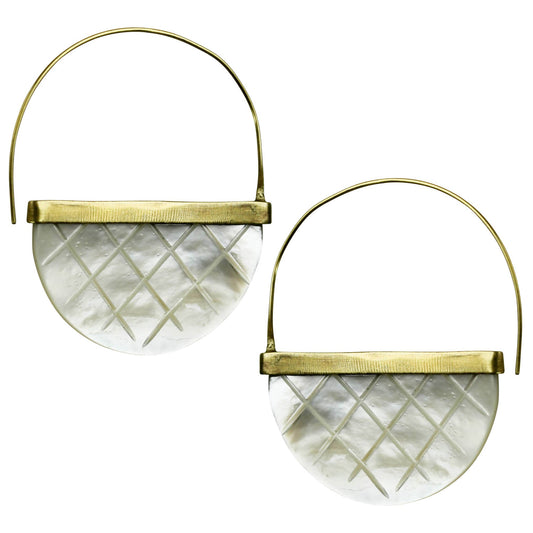 Zahara Earrings, Cross-Hatch, Mother of Pearl
