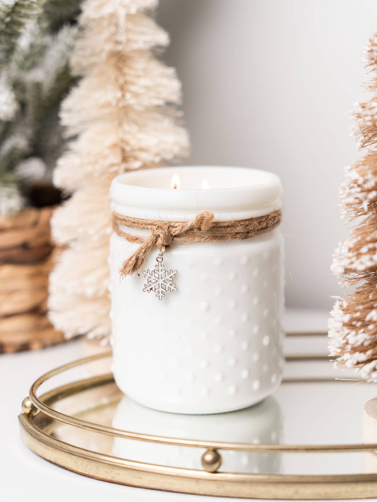 White Vintage Hobnail with White Snowflake Charm