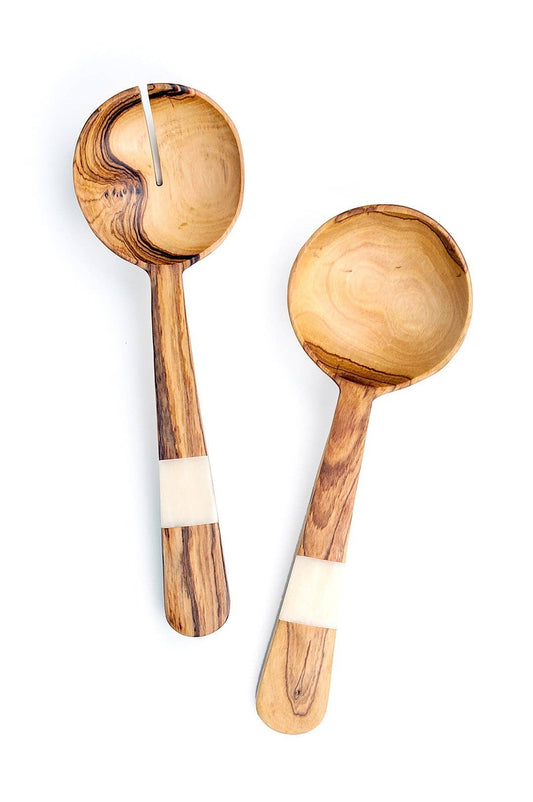 Wild Olive and Bone Pendulum Salad Servers