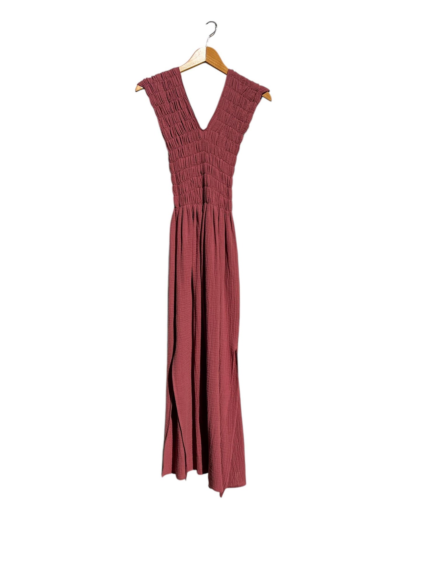 736 ALBAZER Gathered V-neck dress in beige organic cotton