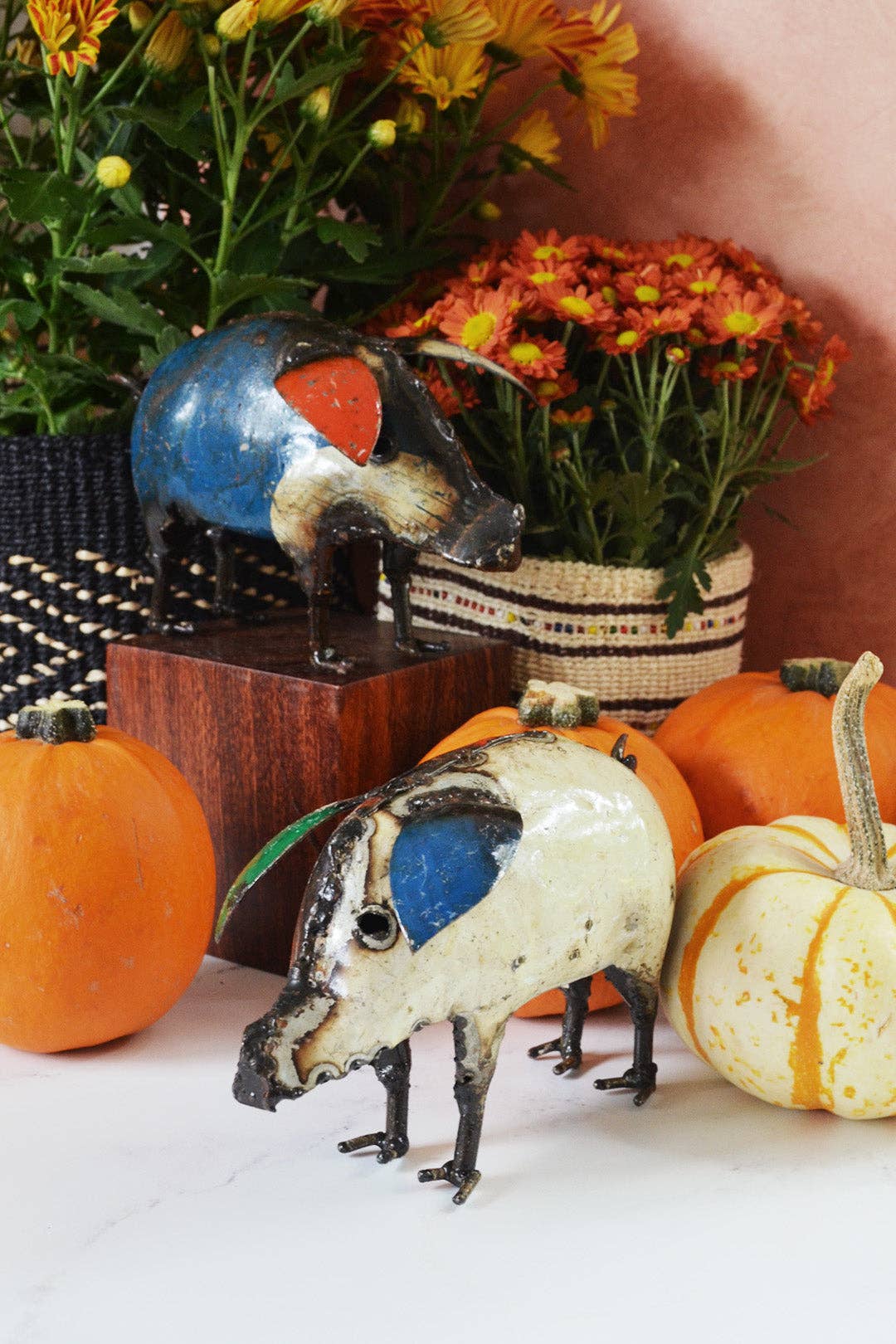 Colorful Recycled Metal Pig Sculpture (Assorted)