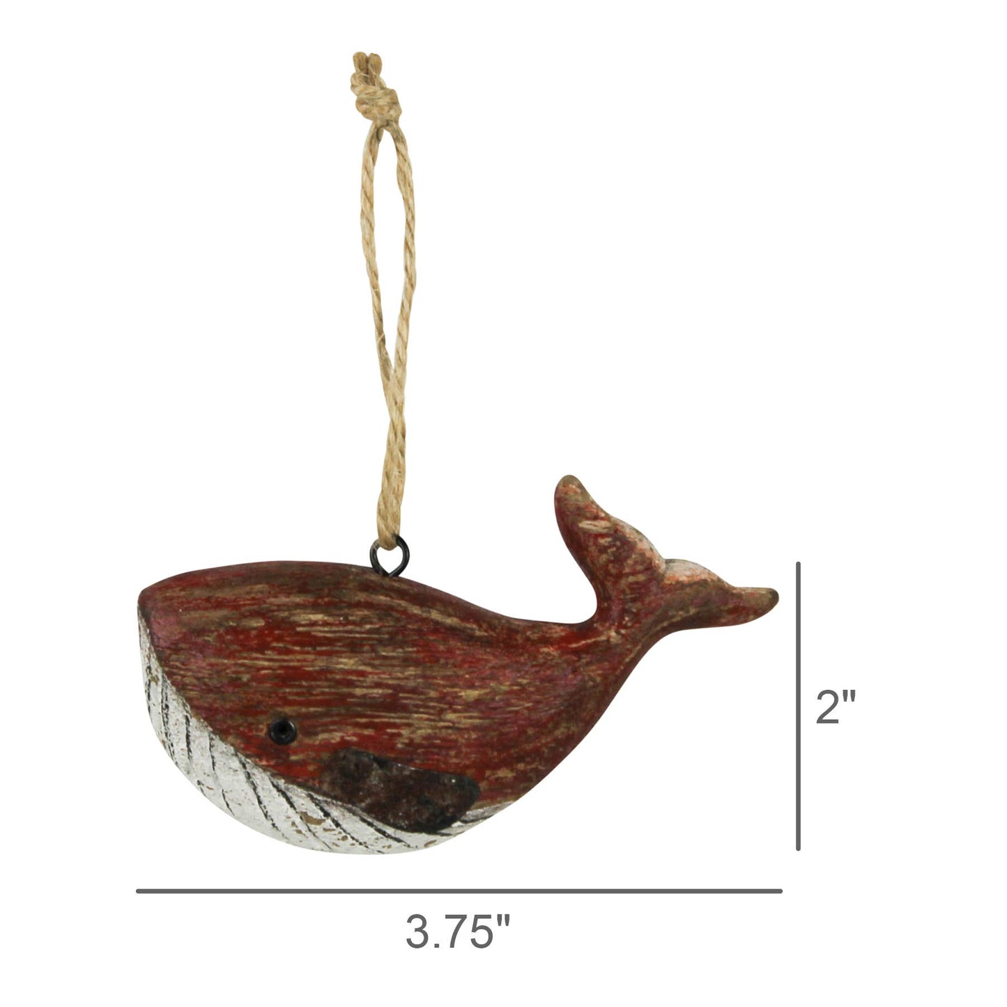 Whale Ornament, Wood - Red