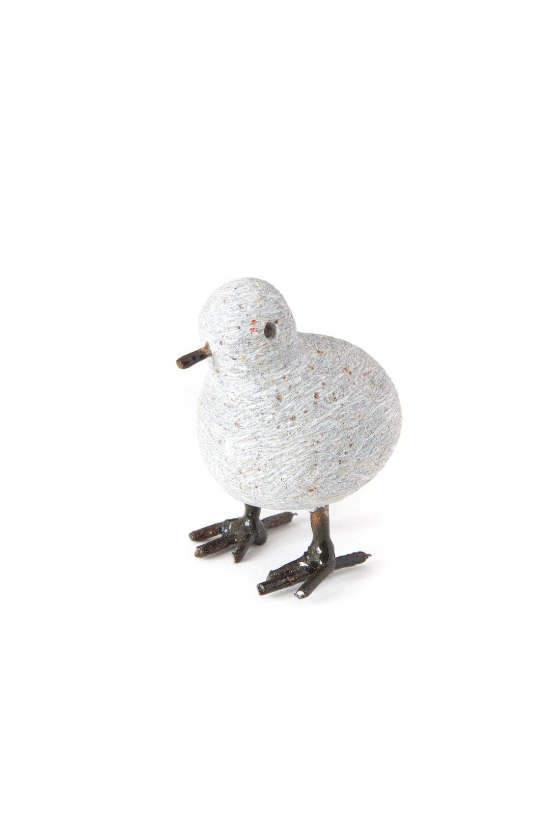 Tiny Stone and Recycled Metal Chickadee Bird Sculptures