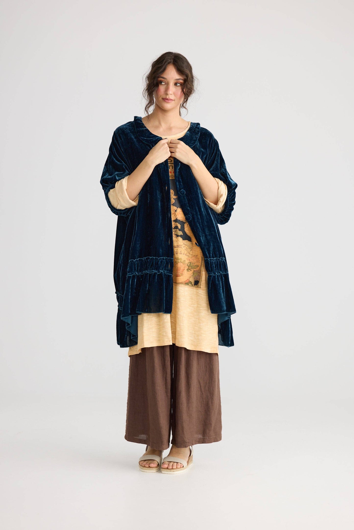 Layla cotton Tshirt Art Nouveau dress. Indigo Blue.