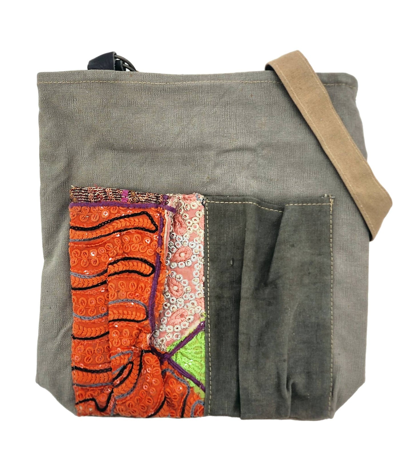 Recycled Military Tent Backpack/Crossbody w/ Vintage Fabric