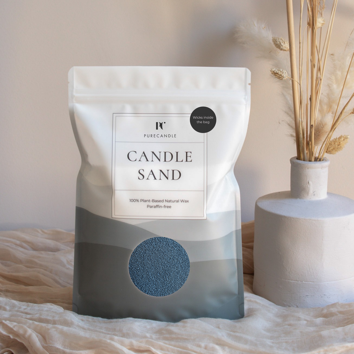 Navy blue candle sand with wicks