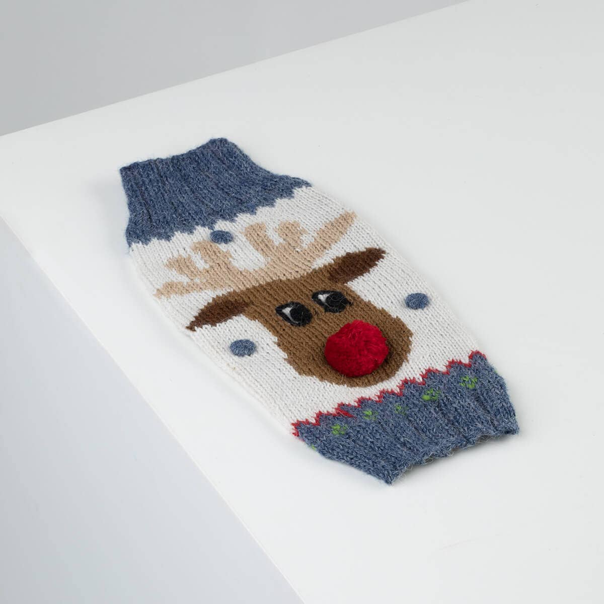 Blue Rudolph Alpaca Dog Sweater