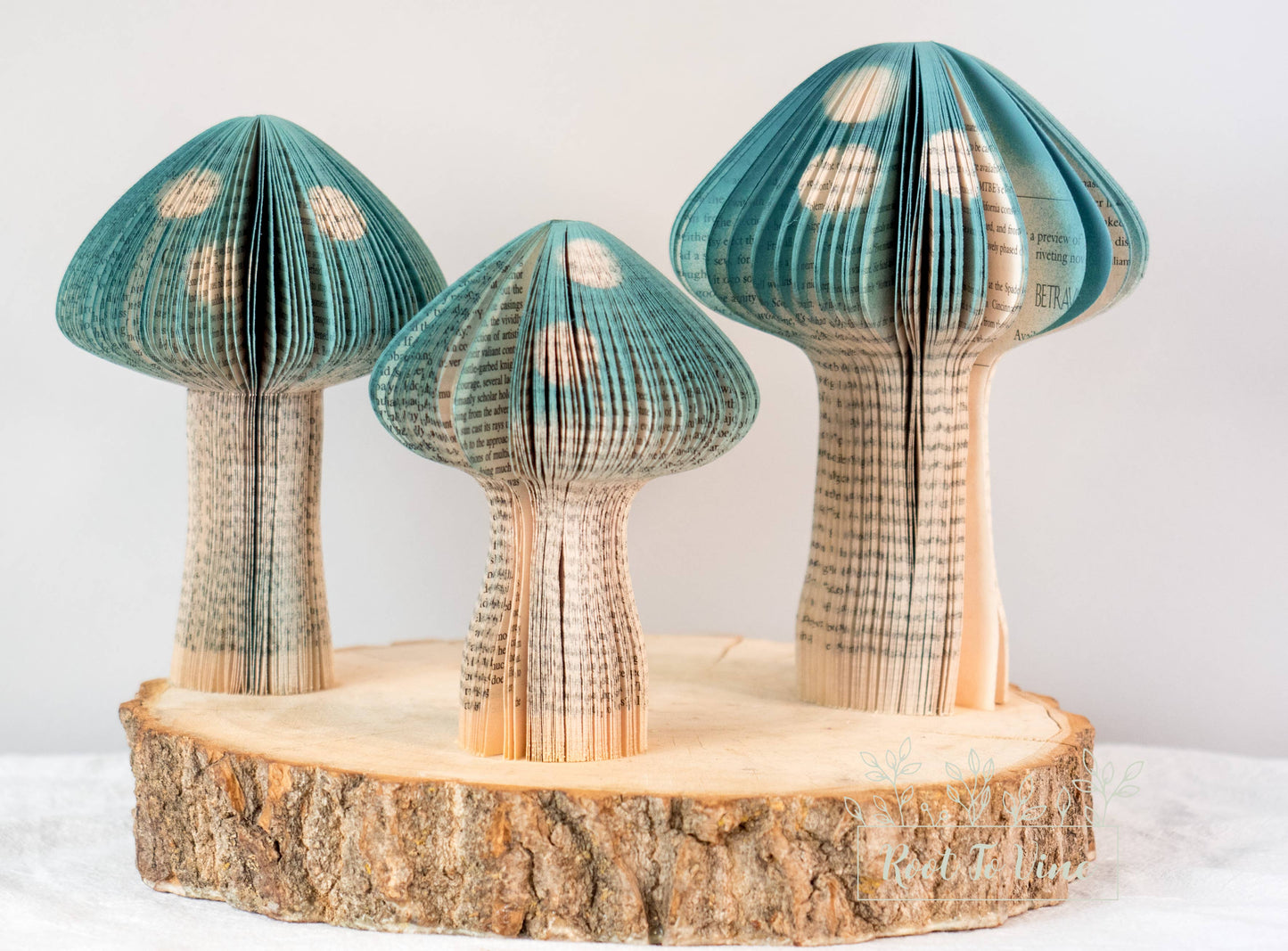 Book Page Mushrooms-Teal-Easter Decor-Gift-Eco-Friendly Gift