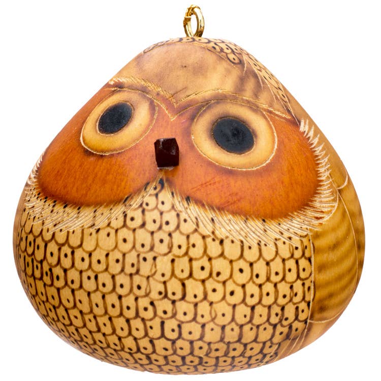 Blond Owl - Gourd Ornament - Natural Holiday