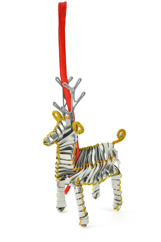 Recycled Can & Colorful Wire Reindeer Ornament (Assorted)