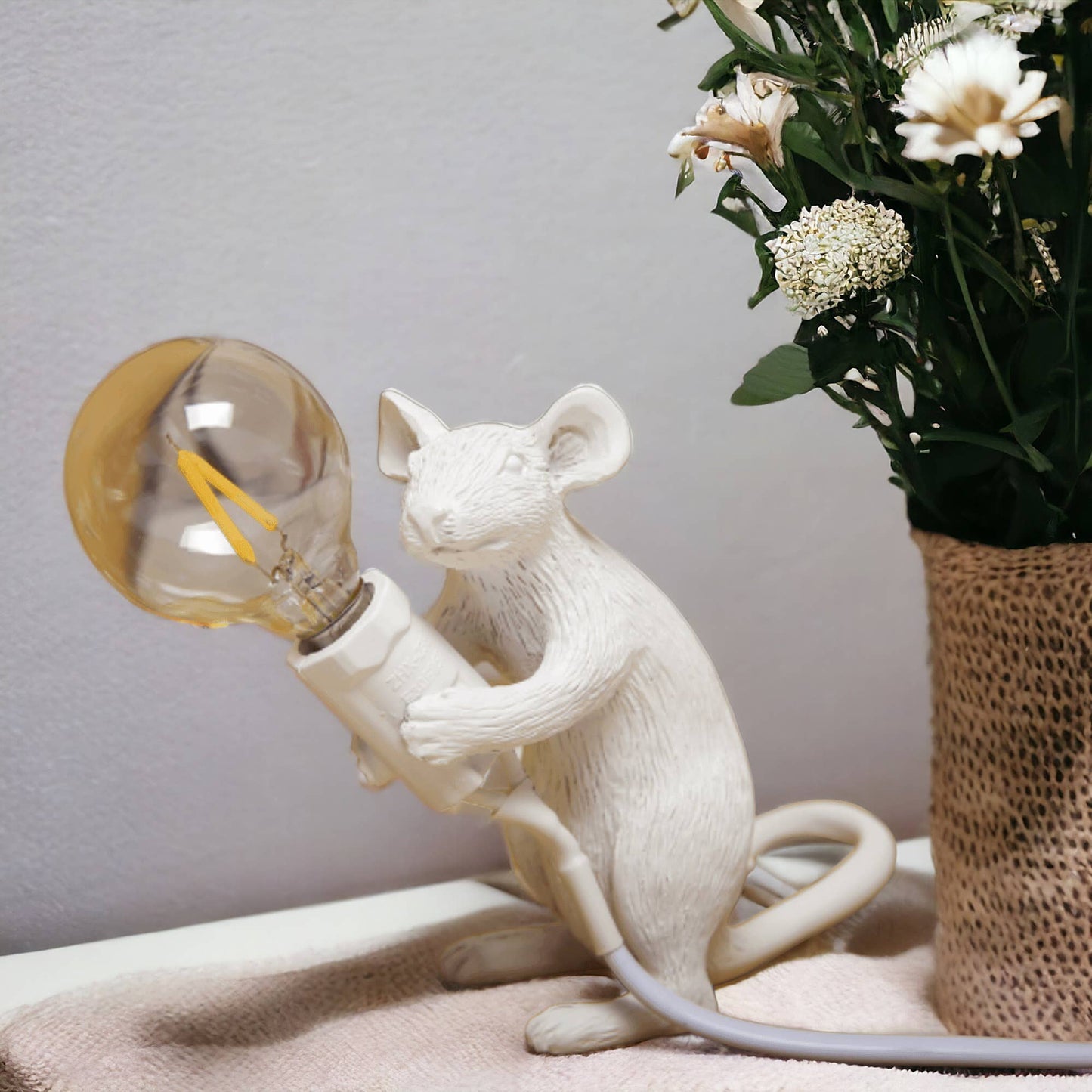 White Mouse Resin Night Light | Creative Lamp